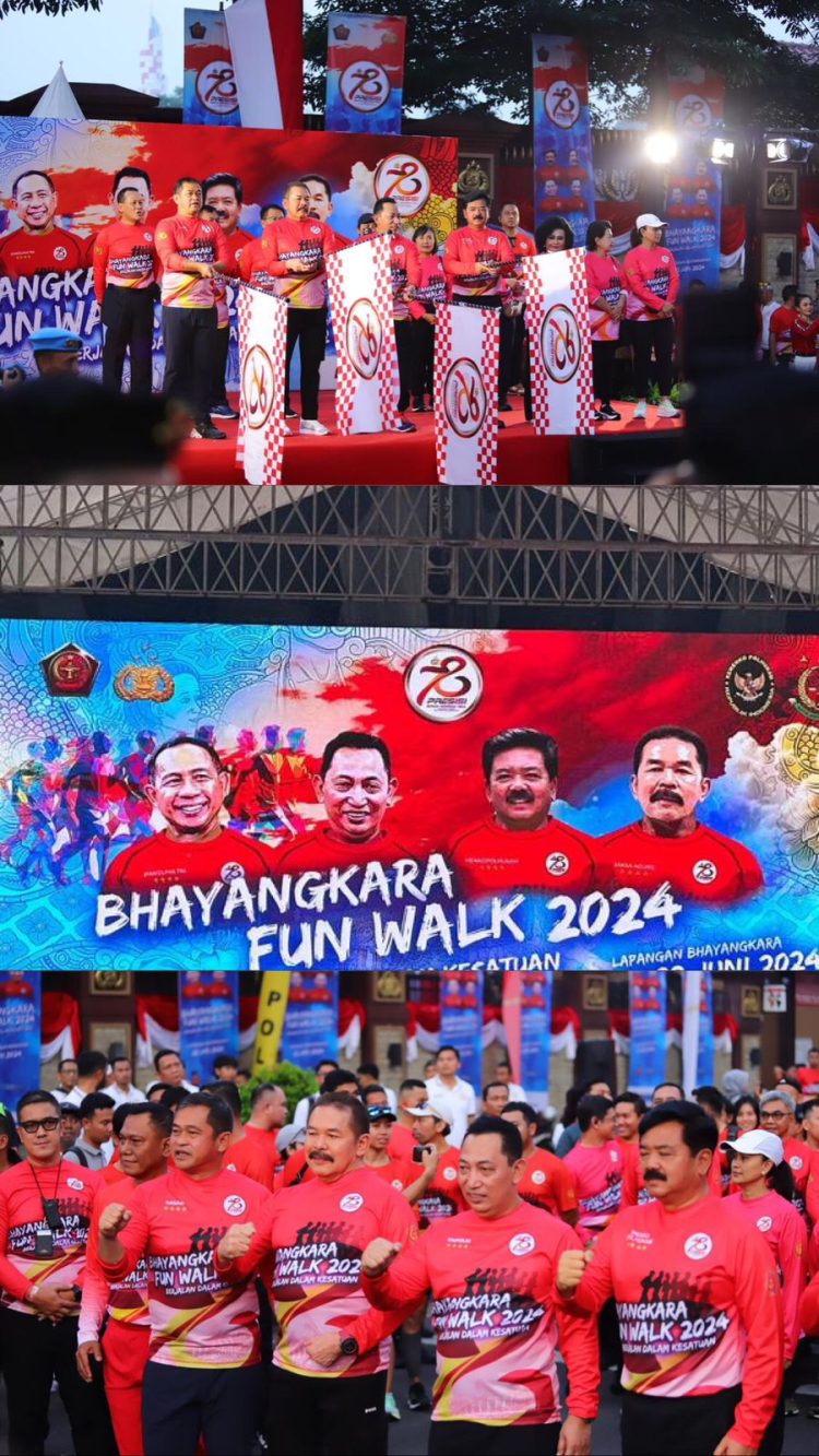 Kapolri Bersama Jaksa Agung, Menkopolhukam dan KSAD Buka Bayangkara Fun Walk 2024