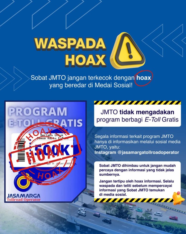 PT Jasamarga Tollroad Operator Tegaskan Hoaks Program Saldo E-Toll Gratis
