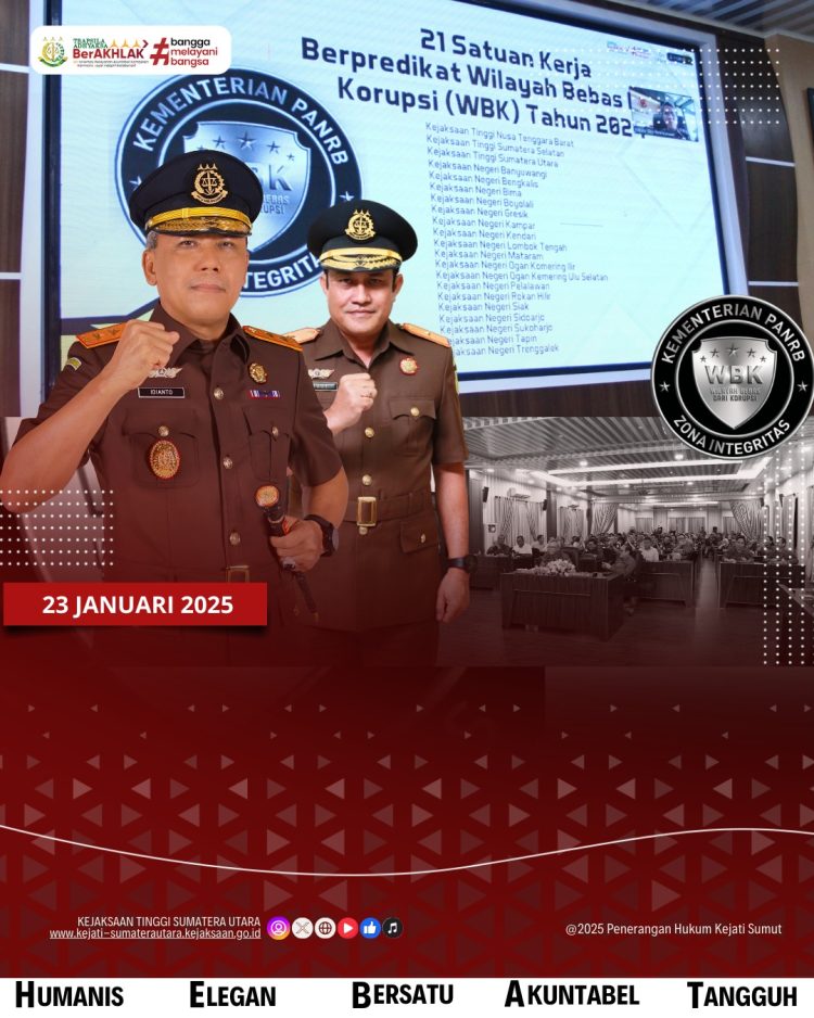 Kejati Sumut Akhirnya Berhasil Peroleh Predikat WBK 2024 dari Kemen PAN RB