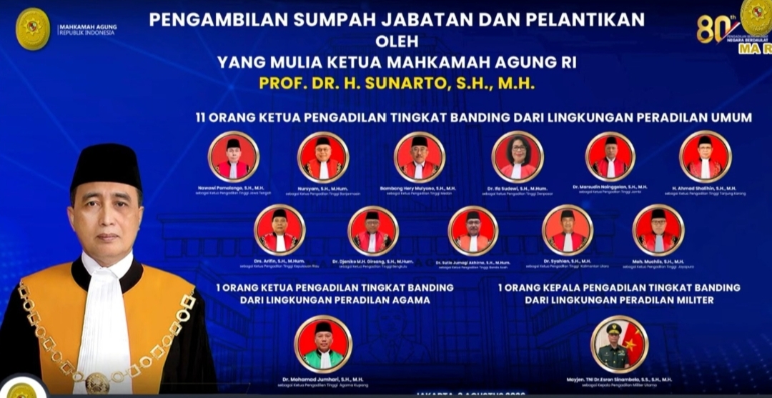 Ketua MA RI Lantik 13 Ketua Pengadilan Tinggi, 6 Alumni USU, Termasuk Mayjen Erson Sinambela